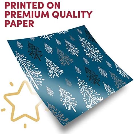 4 x Large Wrapping Paper Sheets - Blue Ornate Christmas Tree Pattern Gift Wrap Dark Blue White Black Tree's Dad Brother Husband Son Uncle Boyfriend Vintage Retro Modern #170198