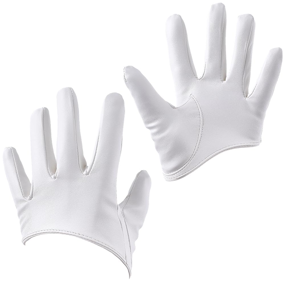 CALFOVERA 1 Pair Women Extra Short PU Leather Half Palm Finger Gloves Faux Leather Driving Dress Gloves Fashion Costume Wet Look Soft Mitten for Biker Halloween Party Cosplay Dancing(White) โ image 1
