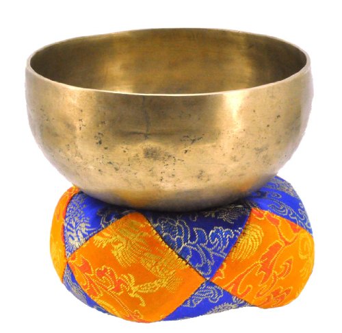 Royal Kurta Tibetan Satin Singing Bowl Cushion, Singing Bowl Pillow (Blue and Yellow), SINGING-NEW-139