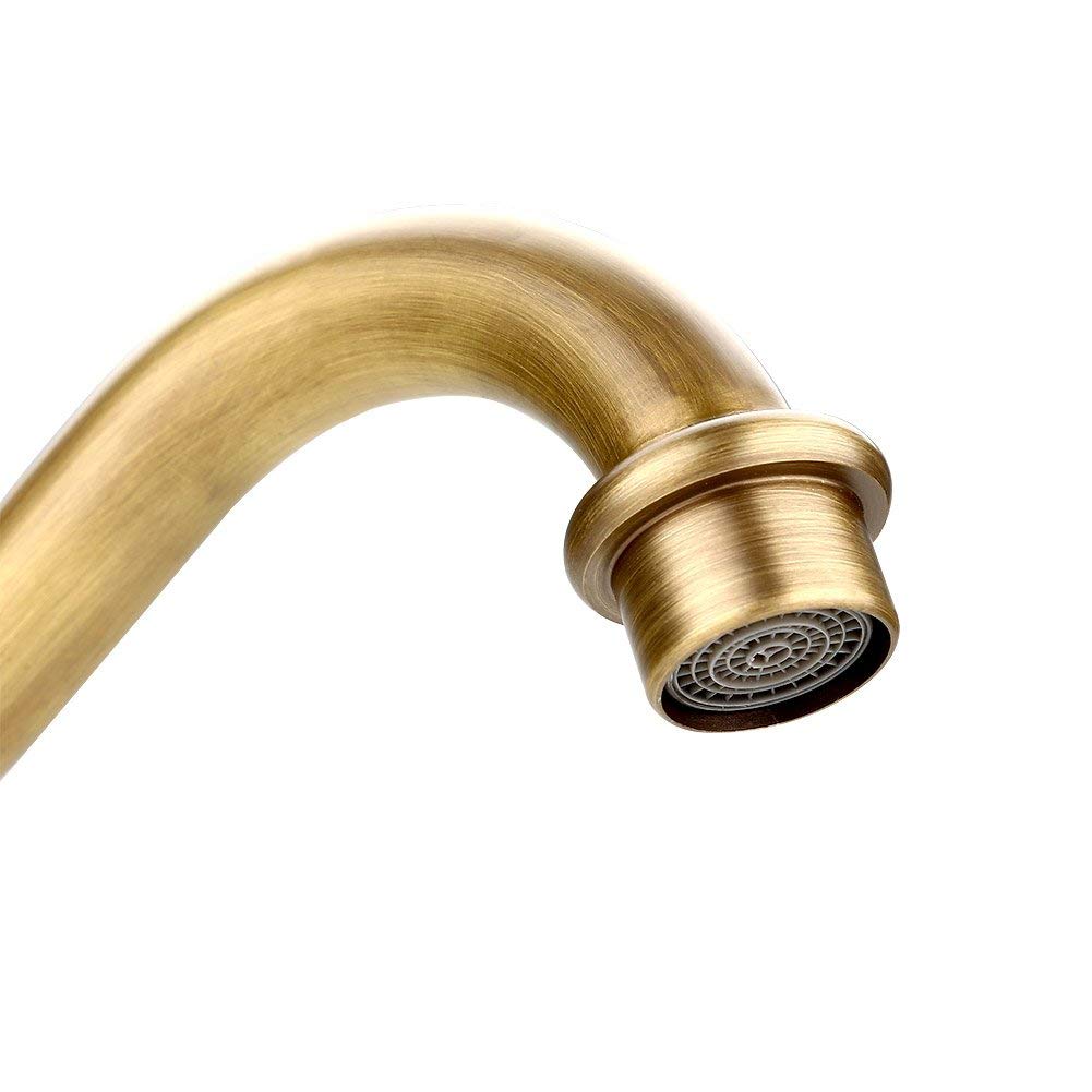 Grifo Mezclador Retro de Latón Sólido para Fregadero con Un Solo Orificio y Manija, Grifo de Agua Fría y Caliente para Cocina y Baño