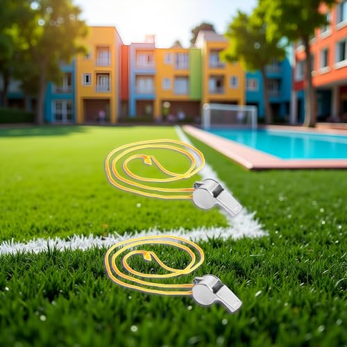 2 piezas silbatos deportivos metálicos amarillo con cordón miniatura 4