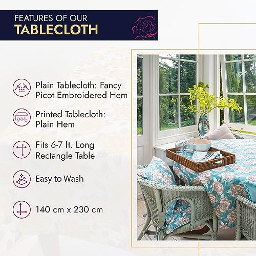 Ragged Rose Cotton Tablecloth for a 6-7 Ft Table, Versatile Table Cloth with Simple Embroidered Hem - Image 4