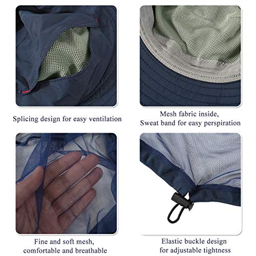 Faleto Outdoors Fishing Hat Sun Cap Breathable Lightweight Safari Hat Bucket Hats With Net Mesh Protection Neck For Men Women Unisex Navy Blue #TOP5