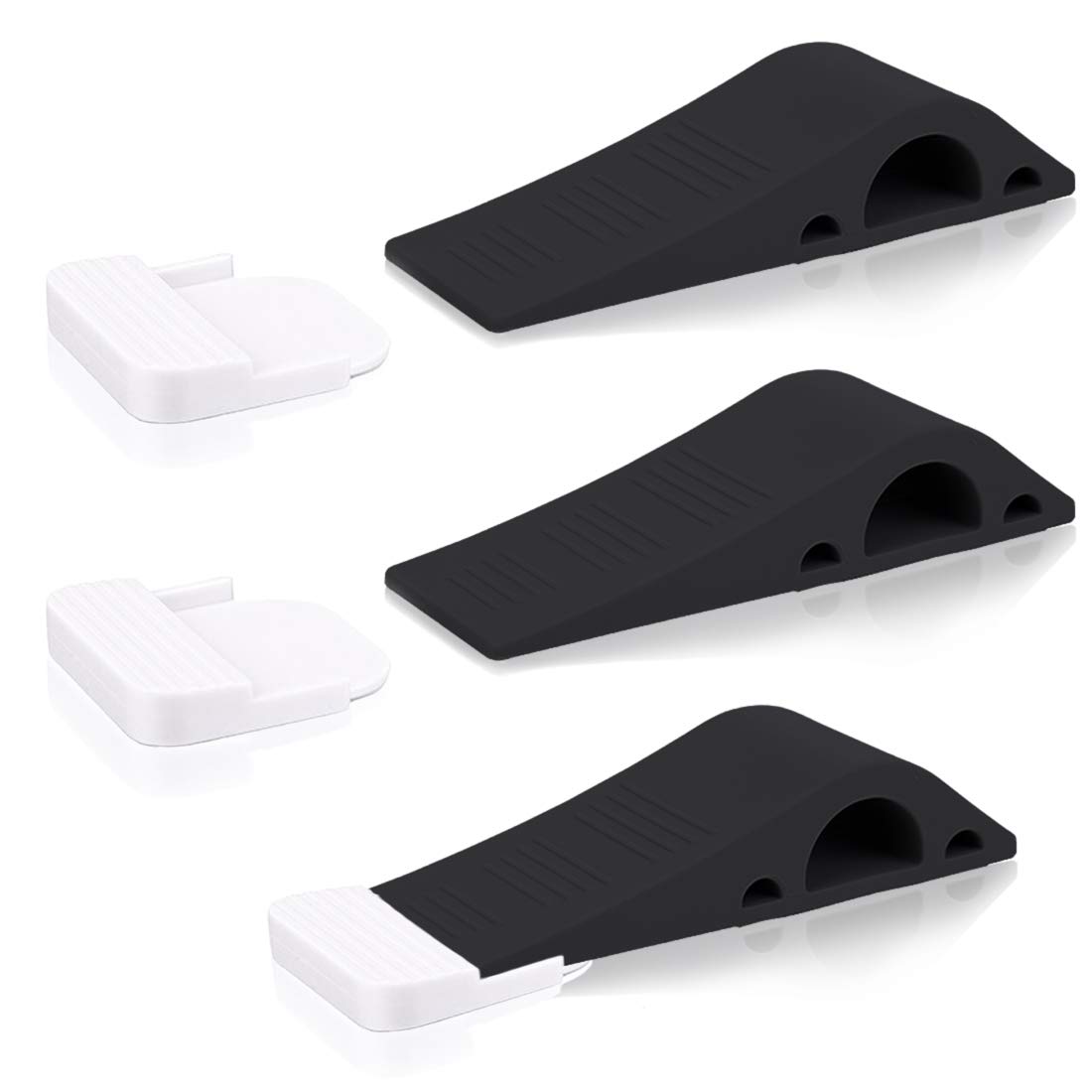 Kalevel Rubber Door Stoppers Stop Wedge with Storage Holders Soft Door Stopper Decorative Door Stop Baby Safety Door Stopper Wedge Stackable for All Floor Surfaces (3 Pack, Black)