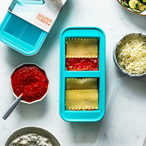 Souper Cubes 2-Cup Extra-Large Silicone Freezer Tray With Lid- 2 Pack - Makes 4 Perfect 2 Cup Portions - Freeze Soup, Stew, Sauce, Or Meals (2 Cup Tray, Aqua Color, Pack Of 2) #TOP7