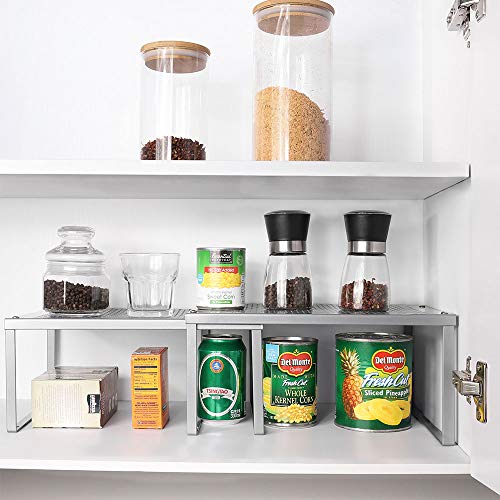 2-Pack Kitchen Bathroom Cabinet and Counter Shelf Organizer Stackable Expandable Storage Rack Spice Rack, 12.7'' L x 9'' W x 6'' H, Sliver
