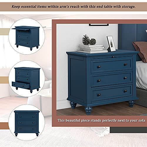 Merax Wood Nightstand with Drawers, Large Bedside End Table, Blue by Merax - Used condition - Image 2