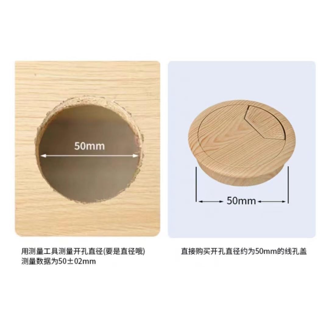 Passacavi da scrivania, copriforo for cavi da scrivania, 2 pezzi da 50/60 mm, copriforo cavi in ​​plastica effetto legno for scrivania (Style 1-50mm)