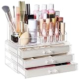Greentainer Joyero de acrílico con 3 cajones para mujer, caja de joyas con organizador de maquillaje para pendientes, brazaletes, collares, tocadores, joyeros para mujeres, niñas, organizador de joyas