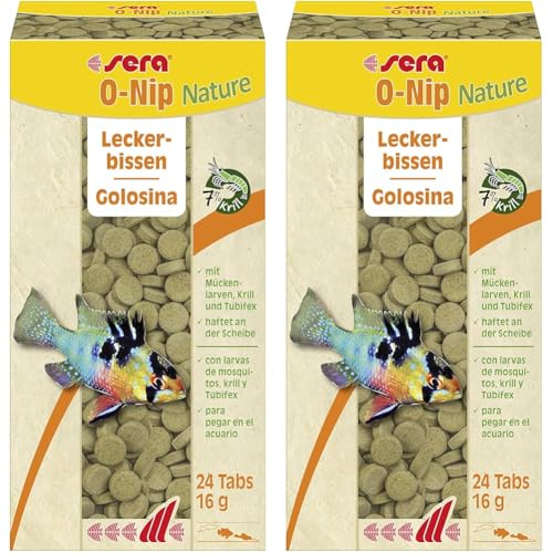 Sera O-Nip Nature 24 Tabs 0.6 oz | Complete Feed for All Ornamental Fish | Adhesive Tablets Stick to The Aquarium Glass | High Protein | No Dyes & Preservatives | with Bloodworms, Krill & Tubifex