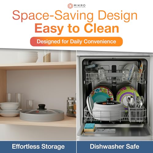 Image of Mikro Innovations Glass & Silicone Microwave Splatter Cover - Tall and Collapsible Design that fits 6-10.5in Plates and Bowls - Space Saving, BPA Free & Dishwasher Safe (1, Gray, large)