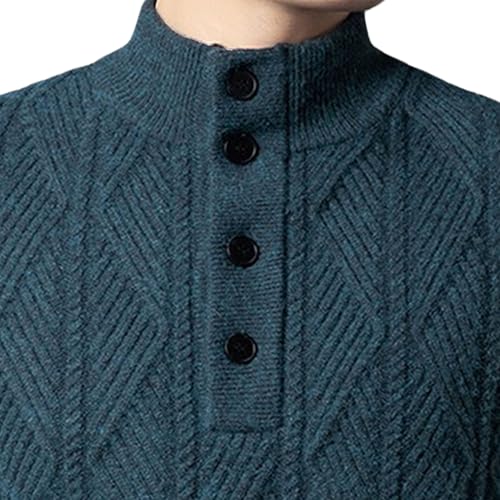 Suéter de punto trenzado para hombre con cuello alto y medio botón estilo casual 6