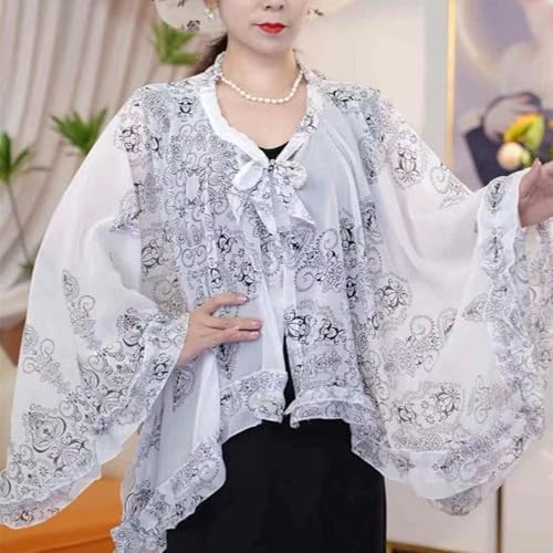 Xunger Women's Bowknot Crinkled Sunproof Shawl Prints Long Sleeve Lightweight Scarf Breathable Cover Up for Outdoor Travel2