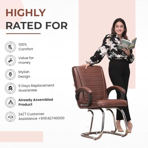 Image of GOYALSON Home Exclusive Visitor Study Reception Chair with Arm Rest and Heavy Frame with Cushioned Seat Back (1, Tan, SS 303 Stainless Steel Frame)