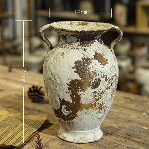 ROBAUN Figurki wiejskie vintage, ceramika, wazon na kwiaty, rustykalna doniczka z podwójnymi uchwytami, do aranżacji kwiatów do domu