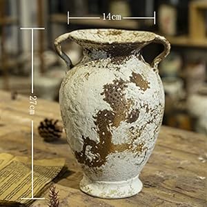 Farmhouse vintage pottery ceramic flower vase rustic planter with double handles for home flower arrangement  urban country home decor