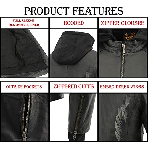 Image of Milwaukee Leather Women's Premium Leather Motorcycle Riding Jacket With Removable Hoodie Liner