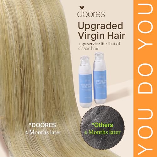 Image of DOORES Human Hair Clip in Extensions, Light Blonde Highlighted Golden Blonde 22 Inch 110g 7pcs, Seamless Clip in Hair Extensions Real Human Hair Remy Straight Skin Weft Invisi Edge Hair Extensions