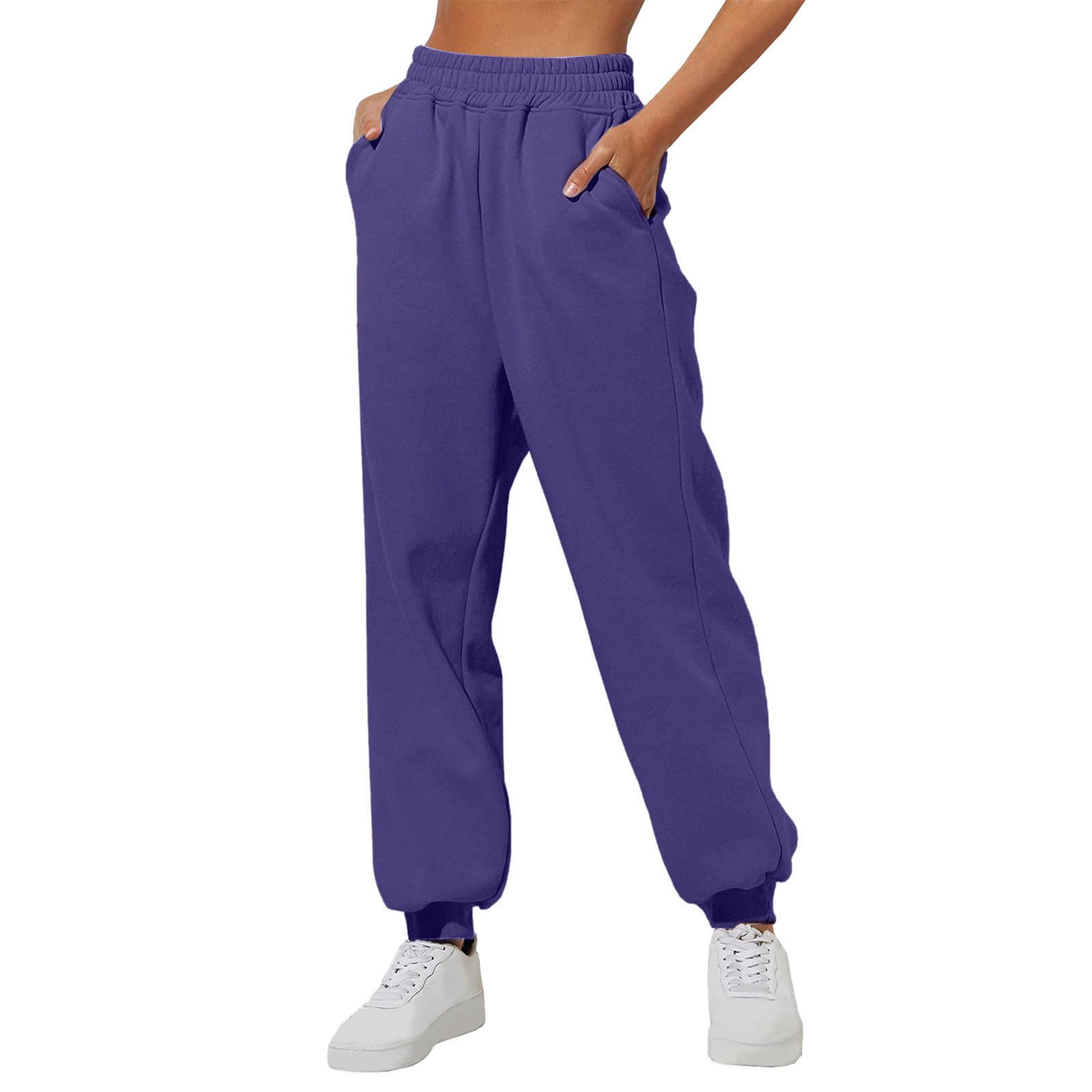 KHIRVWL Jogginghose Damen Elastischer Bund Sporthose 3pc Einfarbige Sweatpants Mit Kordelzug Lockere Traininghose Modische Geradem Bein Hose Wanderhose Luftige Bequeme Laufhose Mit Taschen