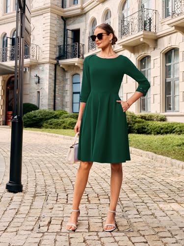 Image of GRACE KARIN Work Dresses for Women 2025 3 /4 Sleeve Fit and Flare Business Midi Dress Classy Office Dresses with Pockets