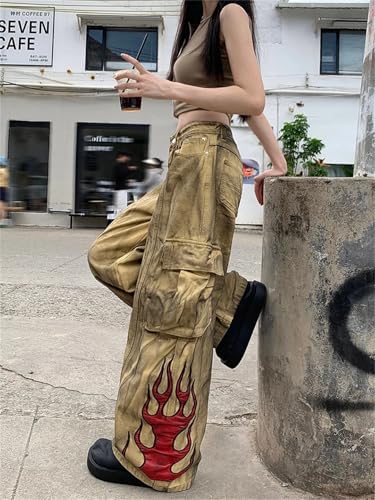 Women's Khaki Baggy Cargo Jeans Harajuku Oversize Denim Trousers Vintage Japanese Jean Pants2