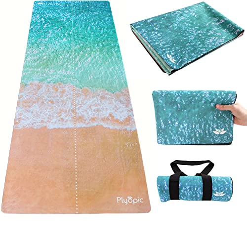 PLYOPIC 3-in-1 Travel Yoga Mat/Hot Yoga Towel/Gym Mat Topper. Non-Slip, Portable, Foldable, Washable and Eco-Friendly | 1.5mm Thin | Ideal for Yoga, Hot Yoga, Pilates, Fitness, Exercise and Travel