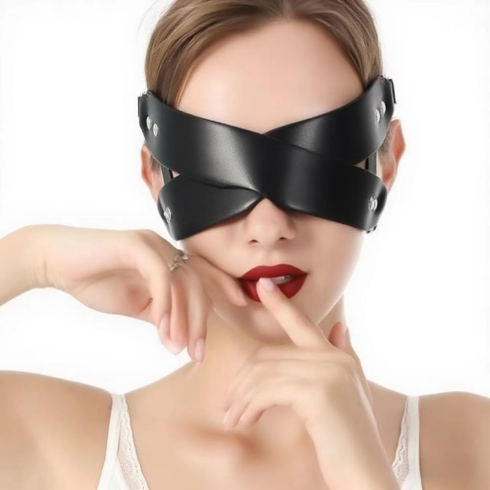 Women Sexy PU Leather Eye Mask Leather Half Face Masquerade Mask Halloween Couples Cosplay Play BDSM Bondage Blindfold