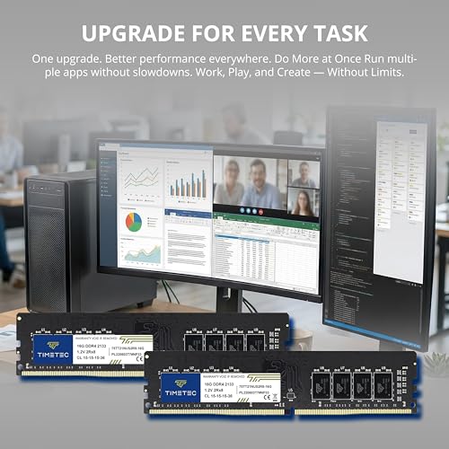 Image of Timetec Premium 32GB KIT (2x16GB) DDR4 2133MHz (PC4-2133P) PC4-17000 UDIMM Desktop RAM - 288-Pin 1.2V CL15 Non-ECC Unbuffered DIMM Memory Module Upgrade