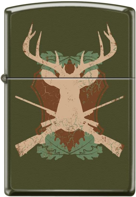 Zippo Lighter- Deer and Guns Hunting Green Matte Windproof Lighter #Z5230