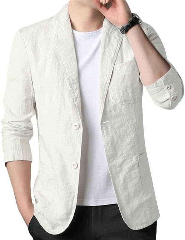 Men's Summer Lightweight Breathable Sun Protection Casual Single Linen Blazer Jacket Top