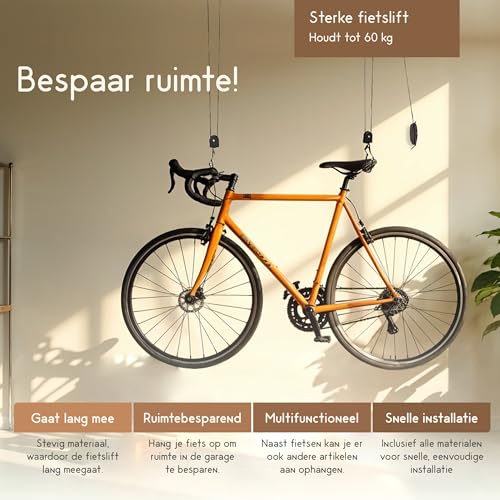 Fietslift 60 Kg draagkracht, Fietstakel Universeel ophangsysteem, Elektrische fiets, Zwart - Afbeelding 4