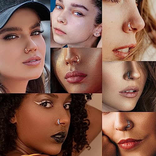 UBGICIG 9Pcs 20G Stainless Steel Nose Rings Hoop for Women Men Paved CZ Cute Cartilage Helix Earrings Body Piercing for Nose Ear Gold Silver3