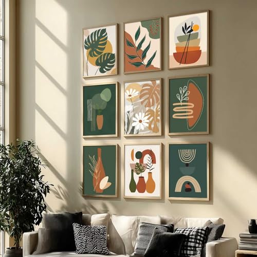 Image of kotart Aesthetic Boho Art Home Decoration | Boho Paintings With Frame For Living Room Bed Room Hotel Wall Decor Digital Reprint Set of 9 (10X13 inch)