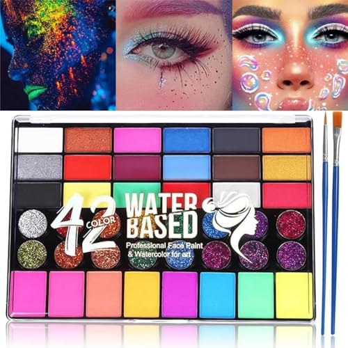 42 Color Face Painting Kit For Kids Non Toxic Water Activated Paint Makeup Palette Kids Aldult Party Cosplay Clown Costume Pallet-Parties Birthday Halloween And Body