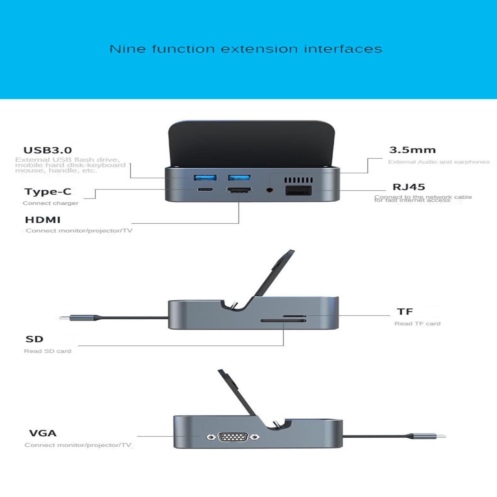 Pionowa stacja dokująca typu C Podstawa ładująca Kabel USB C na Hdmi Konwerter 4K Hd Port sieciowy Adapter 4K