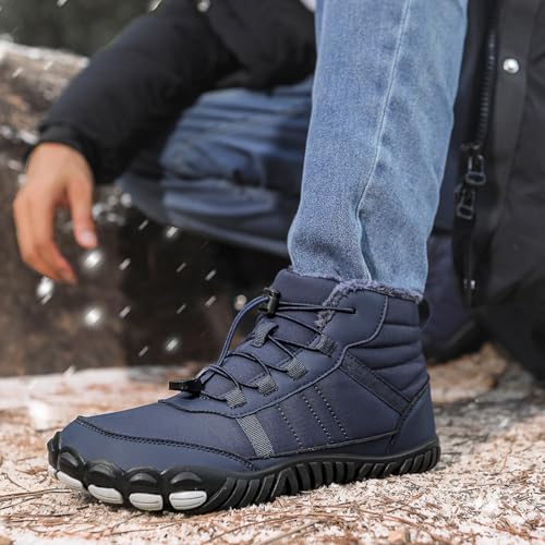 Image of Men's and Women's Barefoot Hiking Boots | Zero Drop Winter Snow Boots with Wide Toe Box | Slip-On Waterproof Ankle Booties | Minimalist Five-Finger Sneakers for Outdoor Hiking and Walking