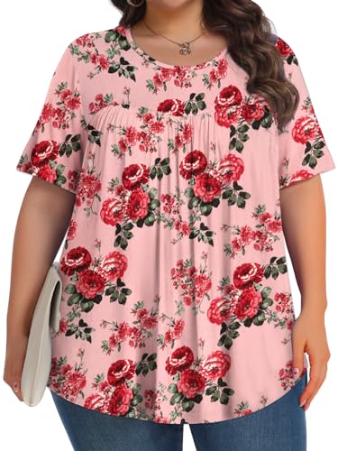 Image of Tencede Womens Plus Size Tops Tunic Short Sleeve Crew Neck Shirts Casual Soft Blouse 1X-5X