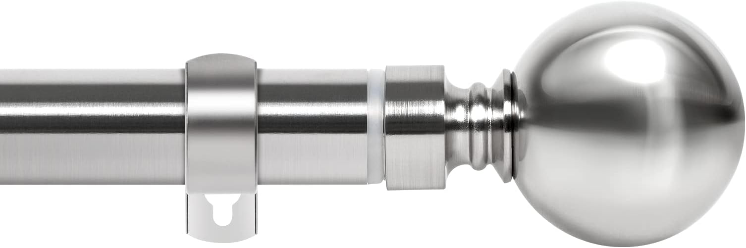 Curtain Pole Extendable 210-300cm(82-118"), Dia 25/28mm Adjustable Curtain Rod with 60mm Metal Ball Finials for eyelet curtains, Heavy Duty Decorative Windows Rod Brushed Nickel