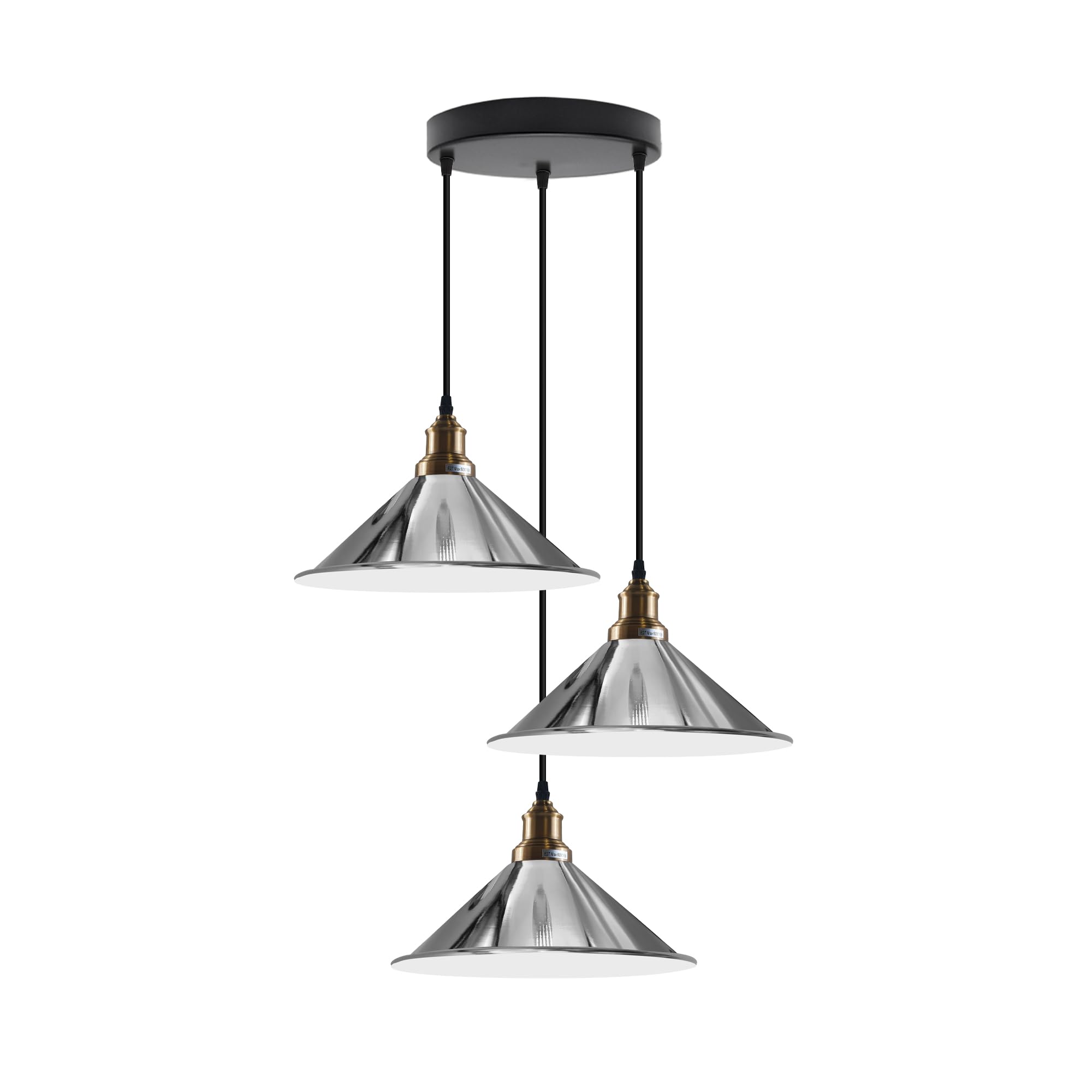 LEDSone 3 Head Ceiling Adjustable Pendant Hanging Ceiling Lighting Fixture with Cone Shade Pendant Light Kitchen Restaurant Bar Balcony Hanging Pendant Light