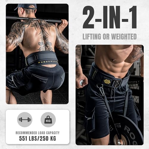 Image of MANUEKLEAR Quick Locking Weighted Belt, Double-Layer Dip for Weight Lifting, Weighted Pull Up for Powerlifting Squat (Black, L(34-37in))