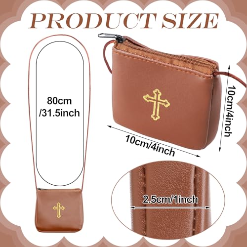 Image of Leather Communion Burse for Pyx, Catholic Pyx Case with Strap for Communion Host Priests Deacons Gifts