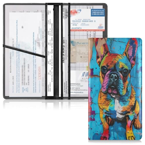 UMIRIKO Color Graffiti French Bulldog Dog Car Registration and Insurance Holder Vehicle Glove Box Organizer Car Accessories Wallet Case for Women Men 202b6096