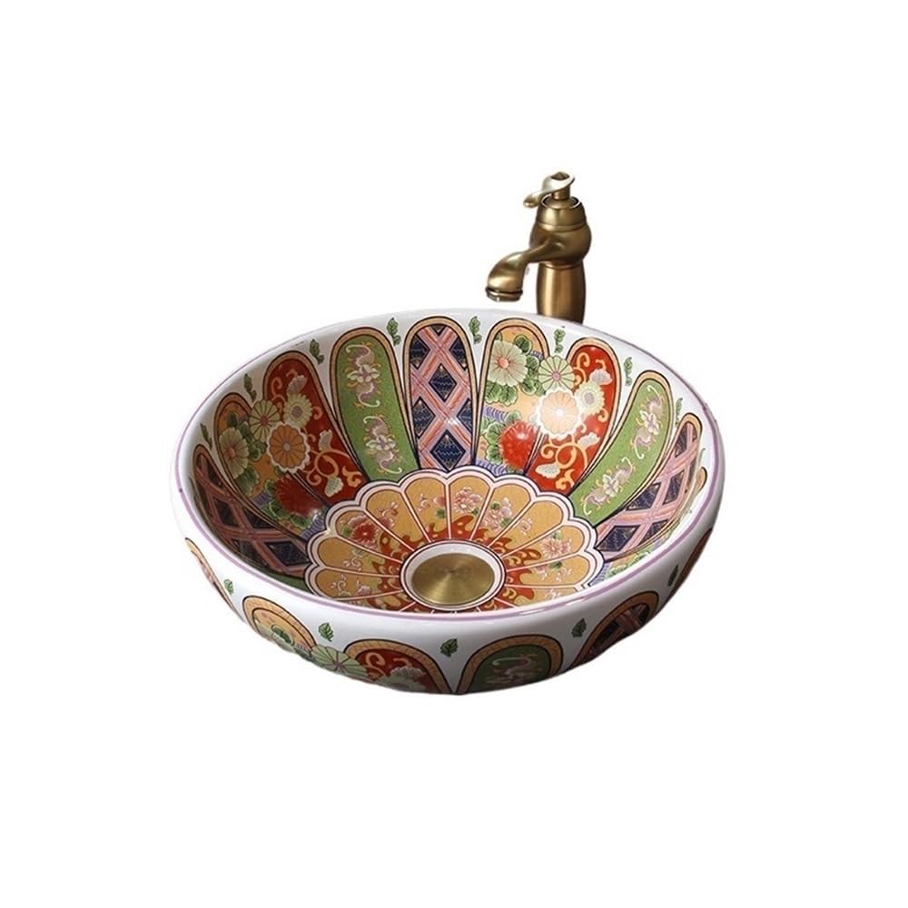 Lavabos de baño cerámicos redondos para evitar salpicaduras en mueble