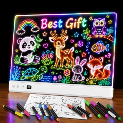 TOHETO LED Drawing Board for Kids, Rechargeable Glow Doodle LED Note Board, 16 Light Effects Acrylic Dry Erase Board, Neon Light Up Drawing Tablet Sketching Gifts Toy Ideas for Girls/Teens, 12 Markers - image 1