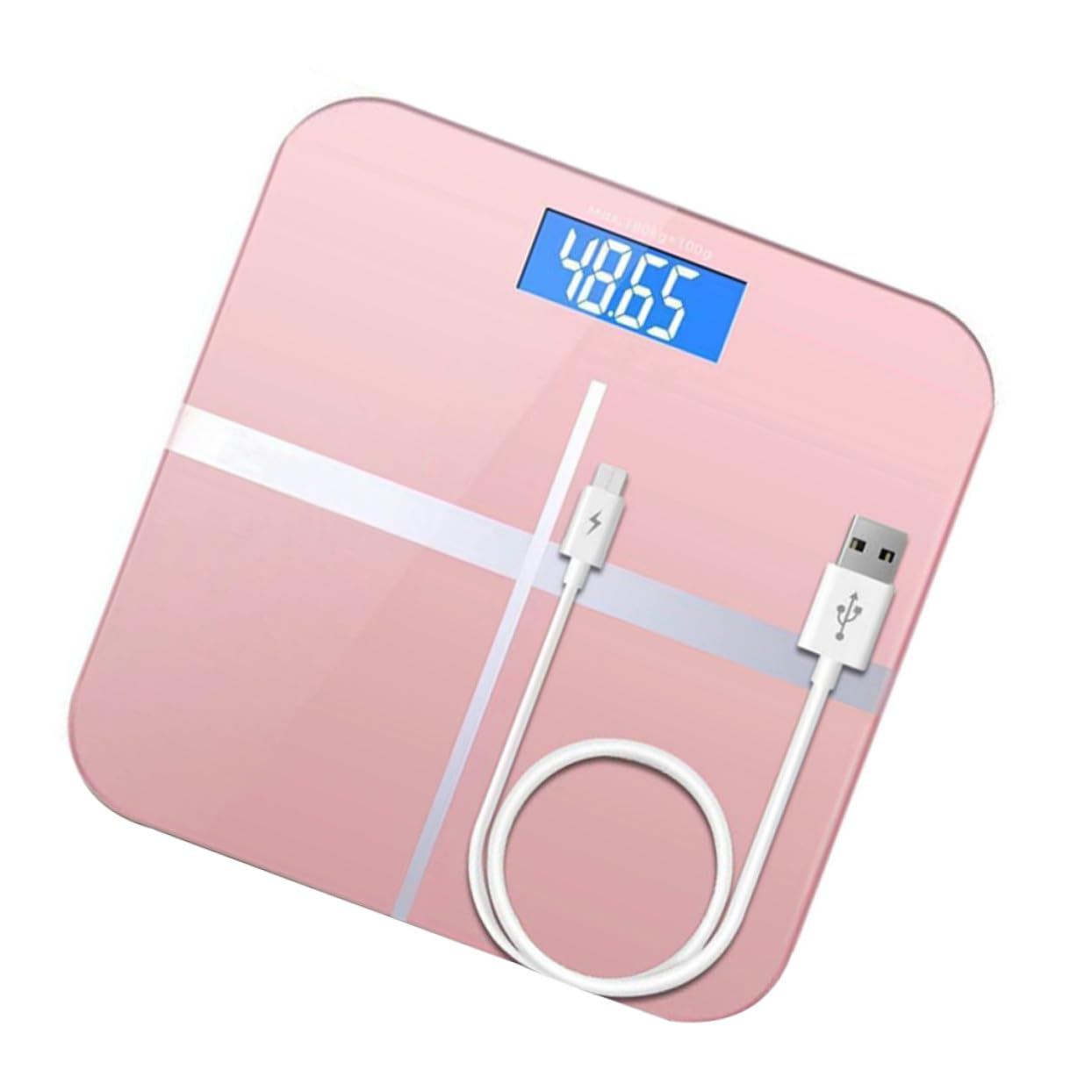 Balance Numérique Rechargeable USB Rose Doré Design Créatif Affichage Grand Format Précise et Automatique Pèse Personne Électronique Domestique Pratique pour Adultes