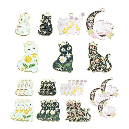 Westingmanual 21 Pieces Enamel Cat Charms for Jewelry Making 7 Styles Cute Cat Charm Earring Necklace Bracelet Pendants Crafts