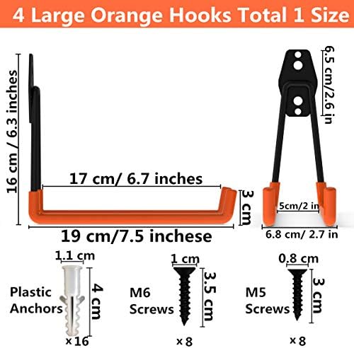 PiPaFox Garage Heavy Duty Steel Hooks, 4 Pack Wall Mount Storage Utility Hanger, Organizer Tool Holder with Anti-Slip Coating