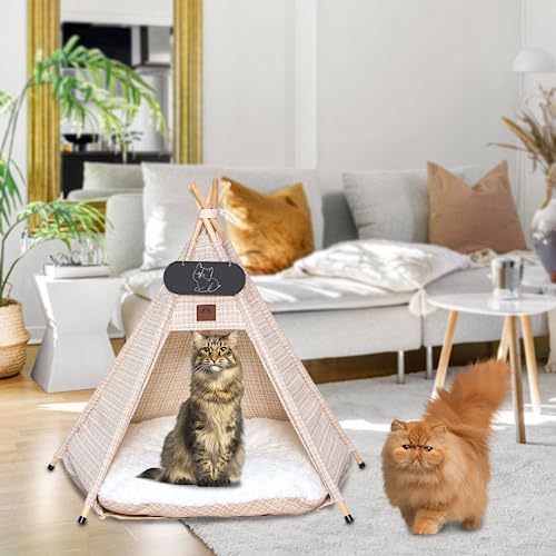 Mooipet Tipi tent voor huisdieren met dubbelzijdig kussen, huisdiertent voor honden/katten, huisdierenhok, afneembaar en wasbaar, hondenhuis voor cavia's, konijnen, hamsters, kittens, 60 x 60 x 70 cm - Afbeelding 7
