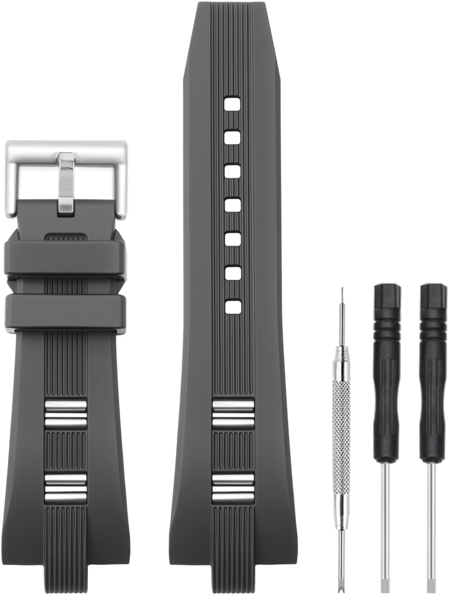 Compatible with Diagono Watch 21mm x 8mm Band, Soft Silicone Rubber Replacement Strap for Diagono Watch Women and Men, Black