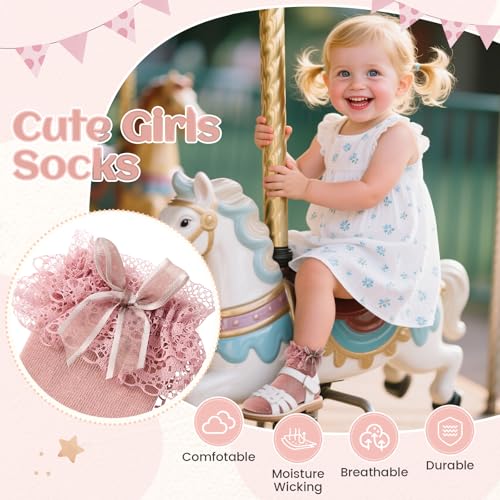American Trends Toddler Girls 3 Pairs Ruffle Socks Baby Cute Bowknot Lace Dress Socks2